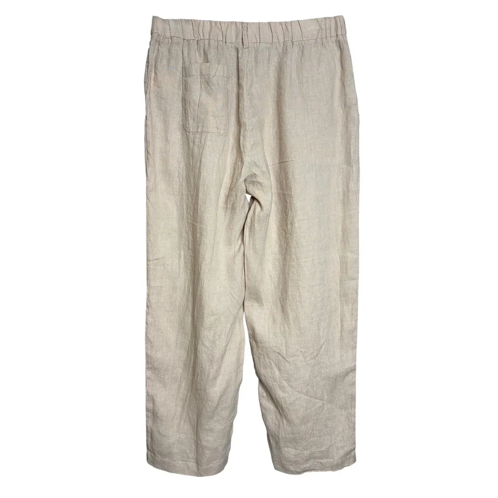 Quince 100% European Linen Pants M Driftwood Beige Wide Leg Cropped Coastal